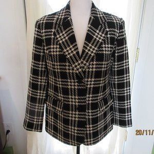 Chadwick's Women's Wool Blend Jacket, Black and White Houndstooth, Size 8P